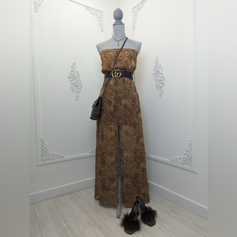 Mini Animal Print Dress With Maxi Sheer Overlay